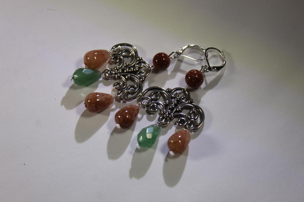 Boho oorbellen met aventurijn en zonnesteen , zandsteen, Sieraden, Tassen en Uiterlijk, Oorbellen, Overige materialen, Hangers