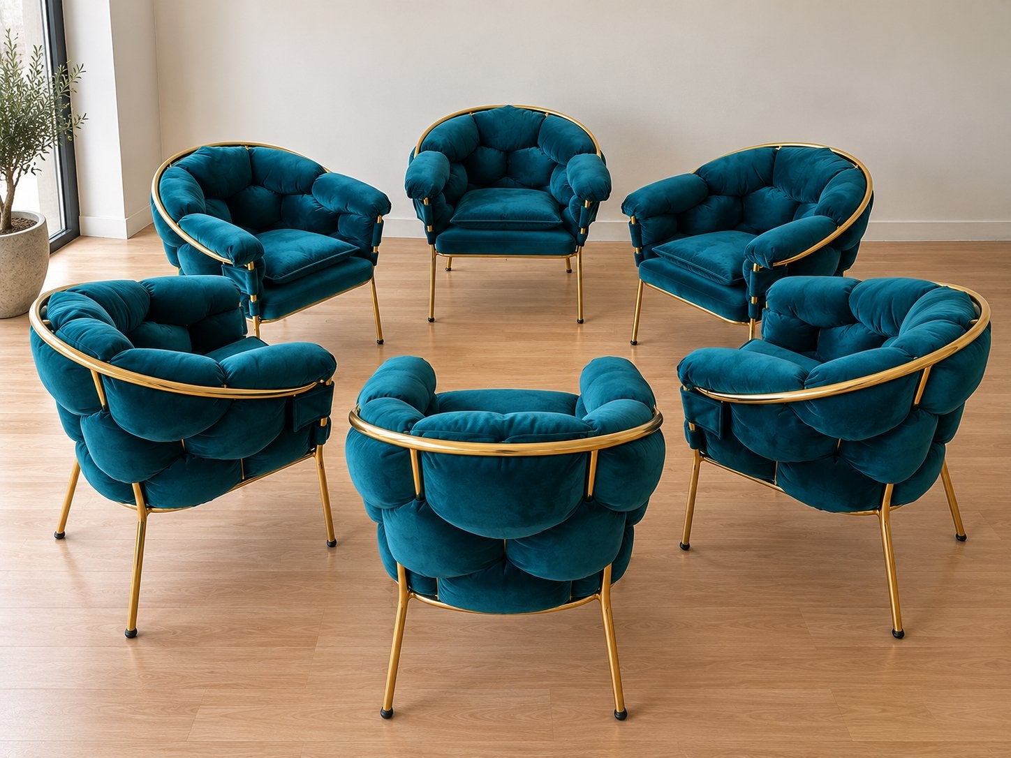6 | Fluwele | Torquise | Goud | Maroccon Design | Stoelen, Ophalen of Verzenden, Zo goed als nieuw, Vijf, Zes of meer stoelen