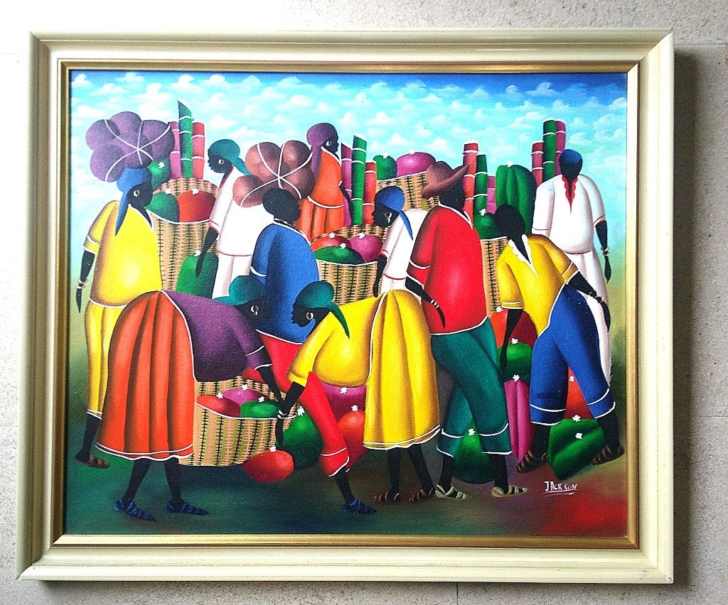 Markt in Haïti ca. 1990 - gesigneerd Jackson, Antiek en Kunst, Ophalen