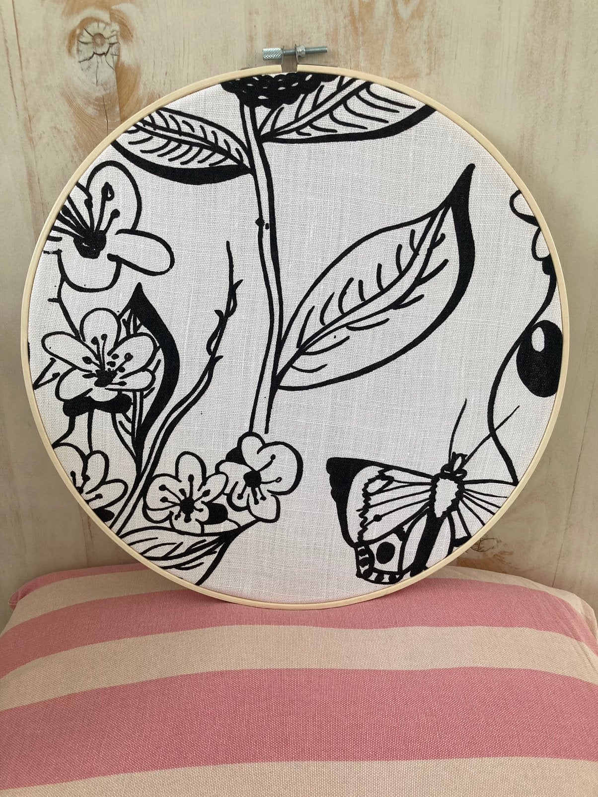 NIEUW Zeefdruk Illustratie in Bamboe lijst JAPANDI, Eigen ontwerp, Wandhanger, 24 cm, Textiel