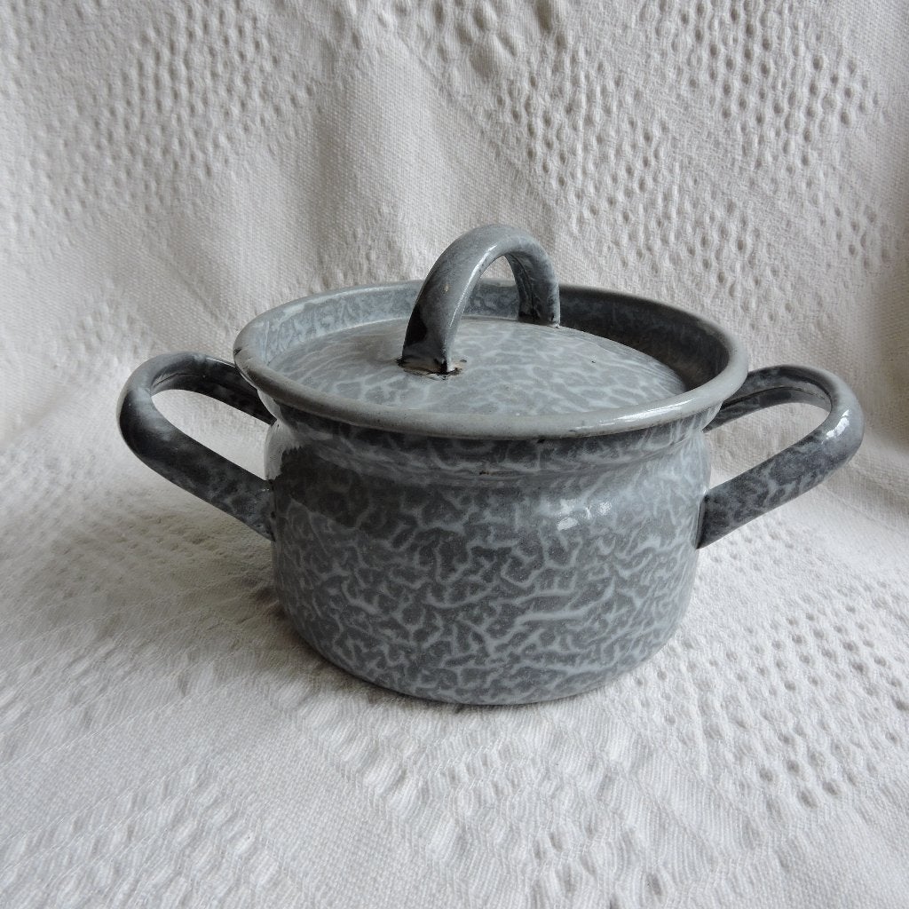Grijs gewolkt emaille pannetje, Antiek en Kunst, Antiek | Emaille, Ophalen of Verzenden
