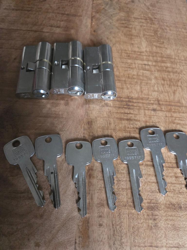 3 gelijke veiligheids cilinders met 7 sleutels, Ophalen, Slot
