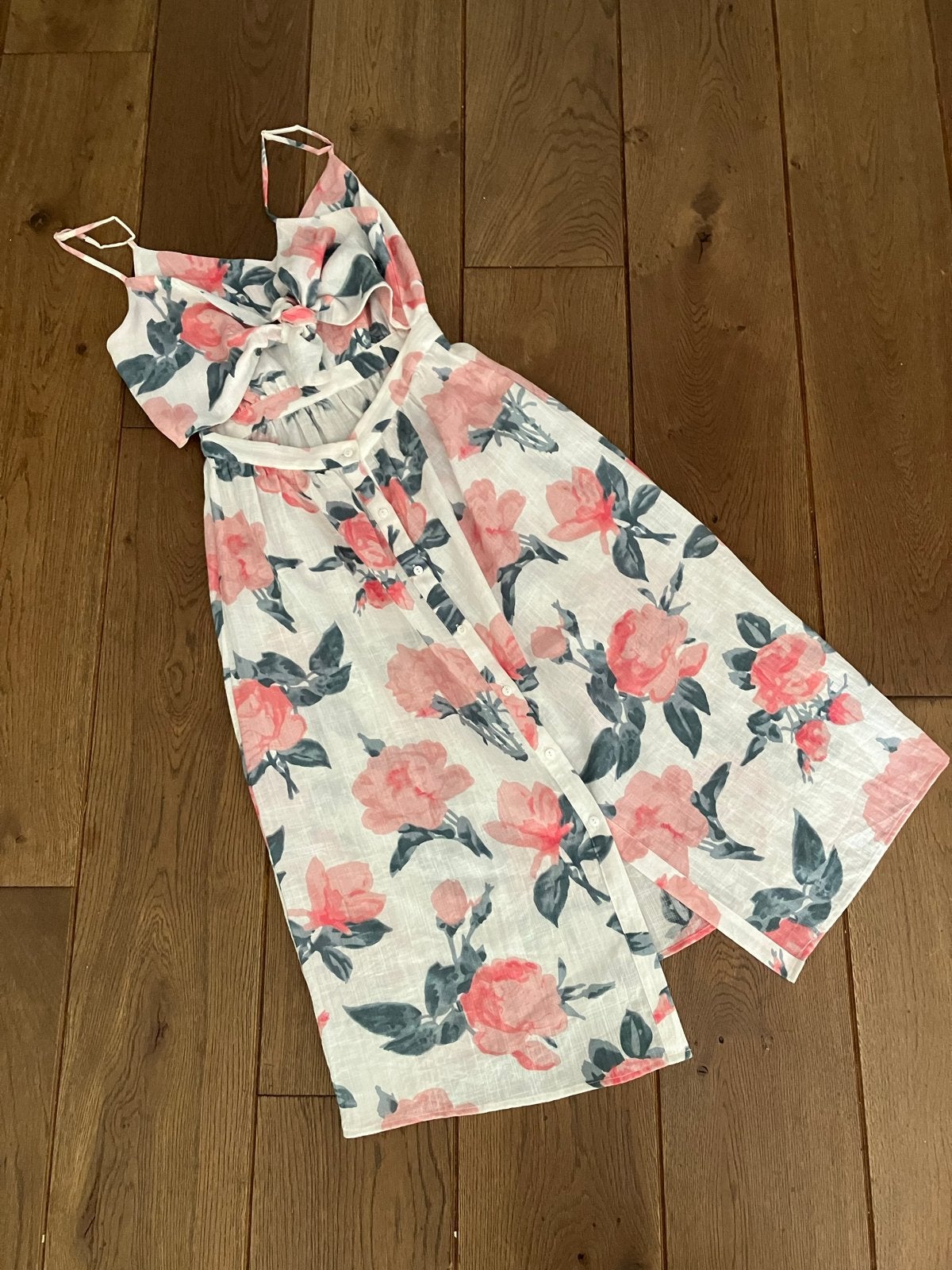 Frnch zomerjurk met bloemenprint en cut-outs, maat S, Kleding | Dames, Jurken, Zo goed als nieuw, Maat 36 (S), Wit, Onder de knie