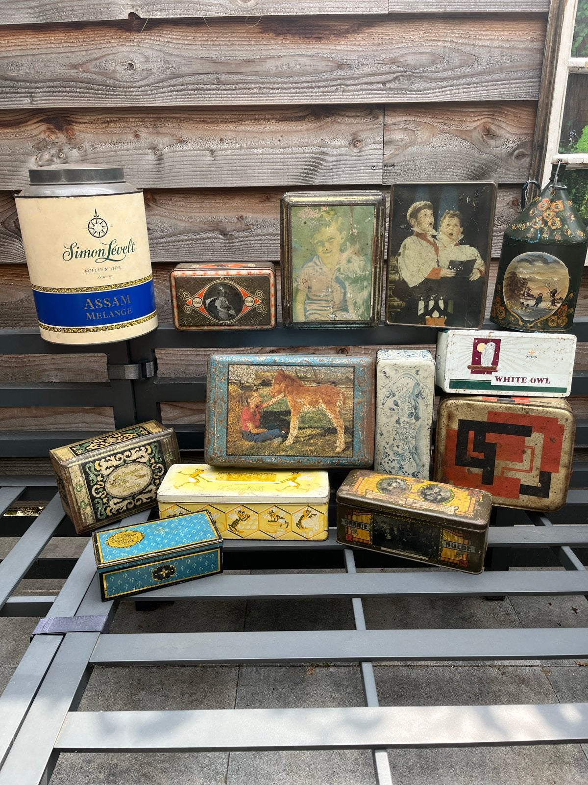 Partij brocante blikken - Diverse vintage opbergblikken, Ophalen, Gebruikt, Koek(jes), Overige merken