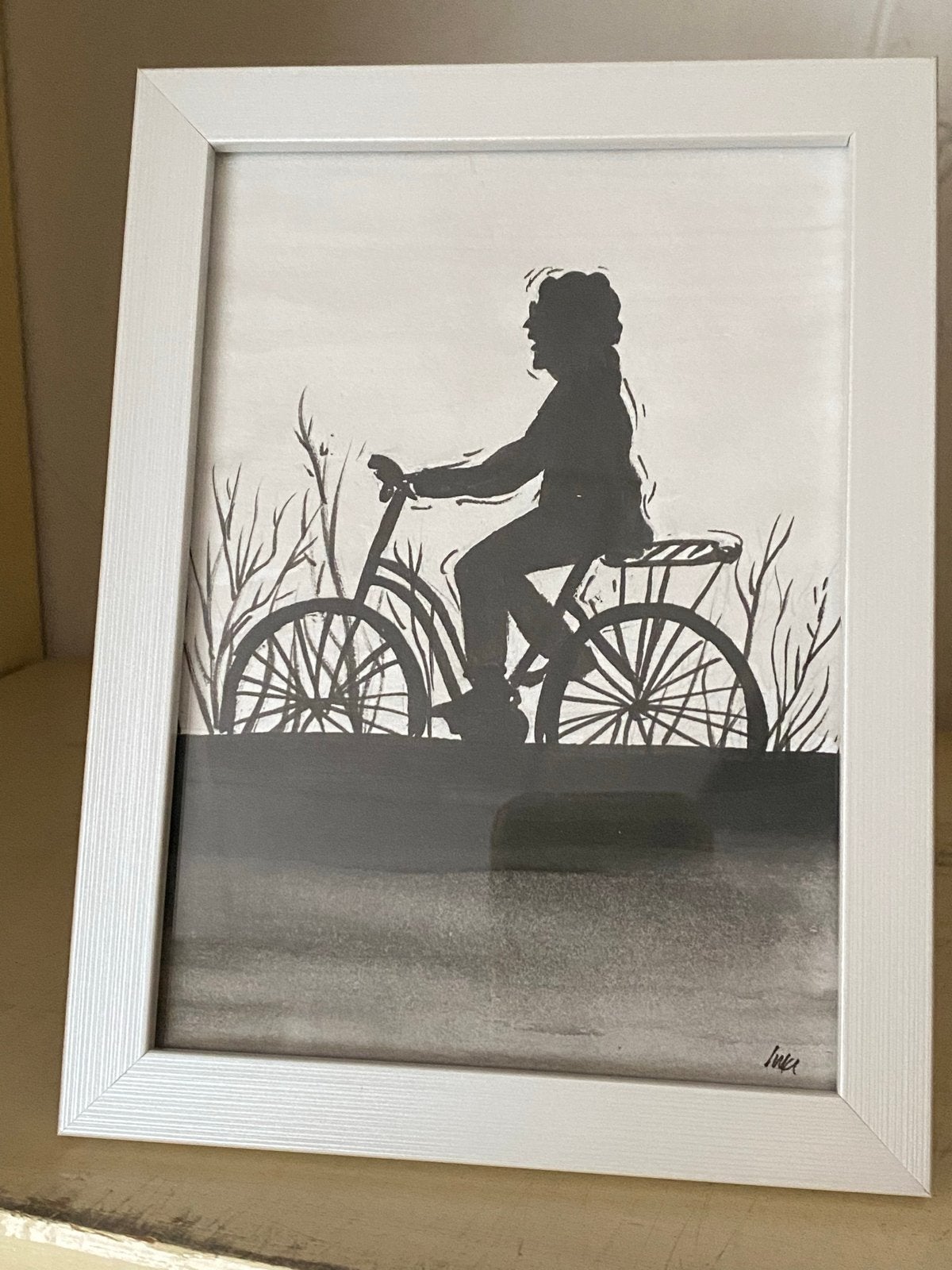 2x Inkttekening: Senioren Paar aan het Fietsen (Gesigneerd), Ophalen of Verzenden, Tekening, Pentekening, Gesigneerd