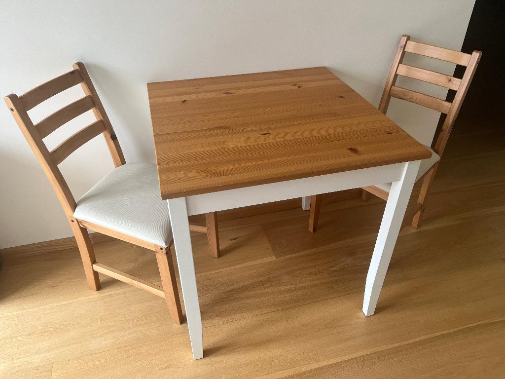 IKEA LERHAMN Eethoek - Tafel + 2 Stoelen (Massief Hout), Huis en Inrichting, Tafels | Eettafels, Ophalen, Gebruikt, 50 tot 100 cm