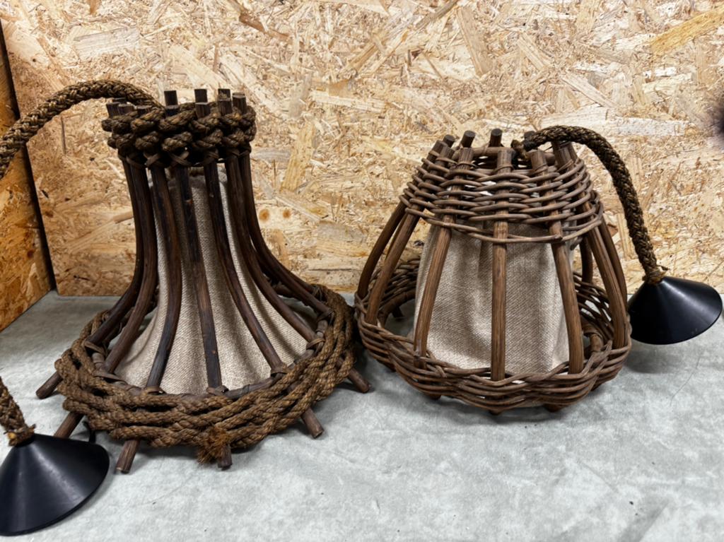 Set van 2 Rustieke Hanglampen Landelijk/Boho/Rotan -ReK4, Gebruikt, Ophalen of Verzenden, Landelijk, X