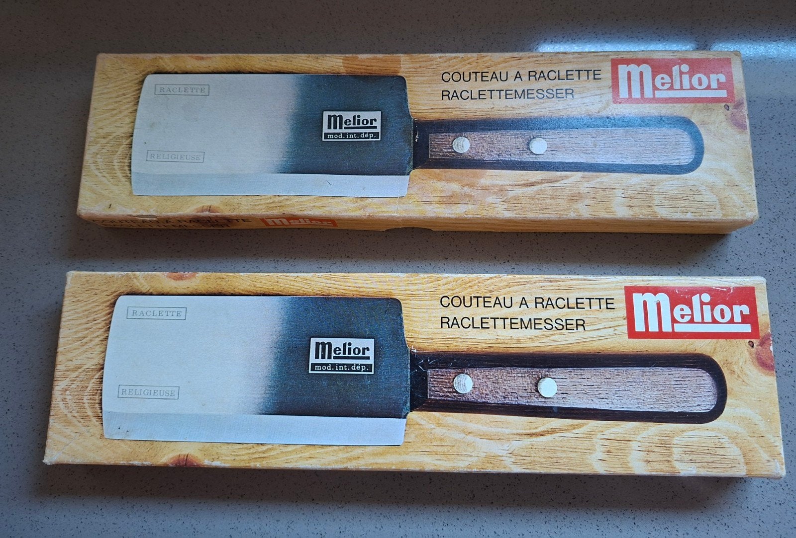 2 nieuwe originele Melior raclette messen, Overige typen, Nieuw, Ophalen of Verzenden, Grijs