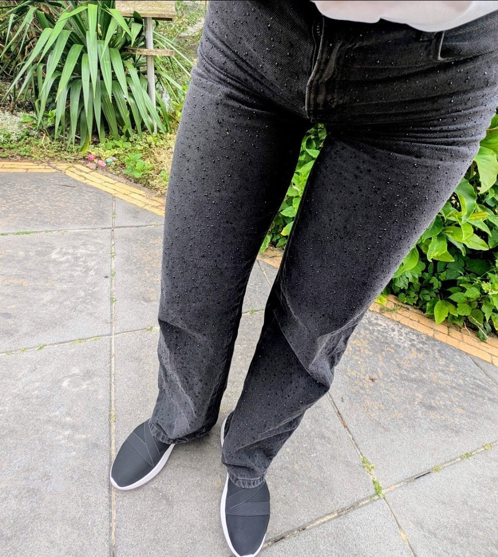 zwarte stradivarus spijkerbroek jeans maat S 36 M 38 strass, Zwart, Ophalen of Verzenden, Maat 36 (S), Lang