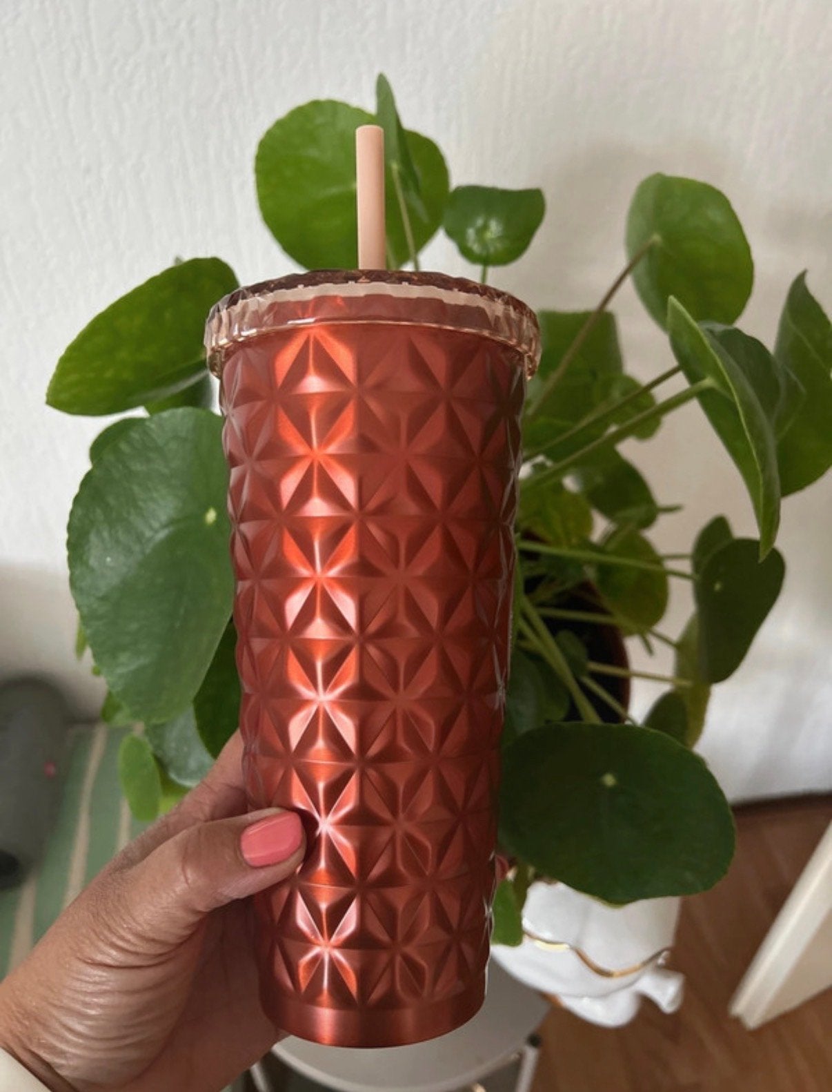 Nieuwe Starbucks Tumbler - Koperkleurig met rietje, Overige typen, Nieuw, Ophalen of Verzenden, Metaal