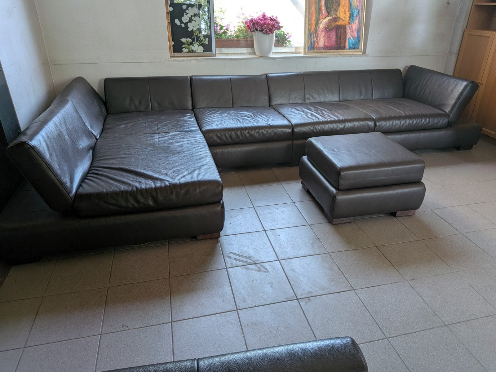 Schillig Design Hoekbank + Fauteuil + Hocker – Echt Leer, Huis en Inrichting, Modern, Comfortabel, 100 tot 125 cm, 300 cm of meer