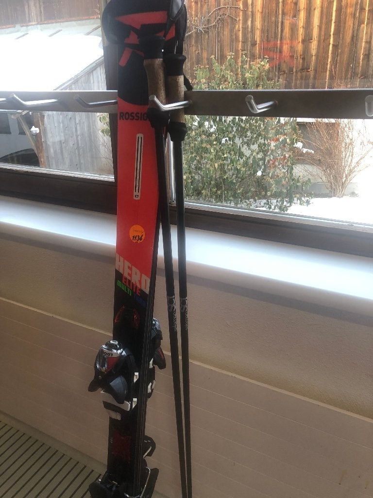 Rossignol Hero Ski's met Look bindingen en stokken, Ophalen, 140 tot 160 cm, Gebruikt, Rossignol