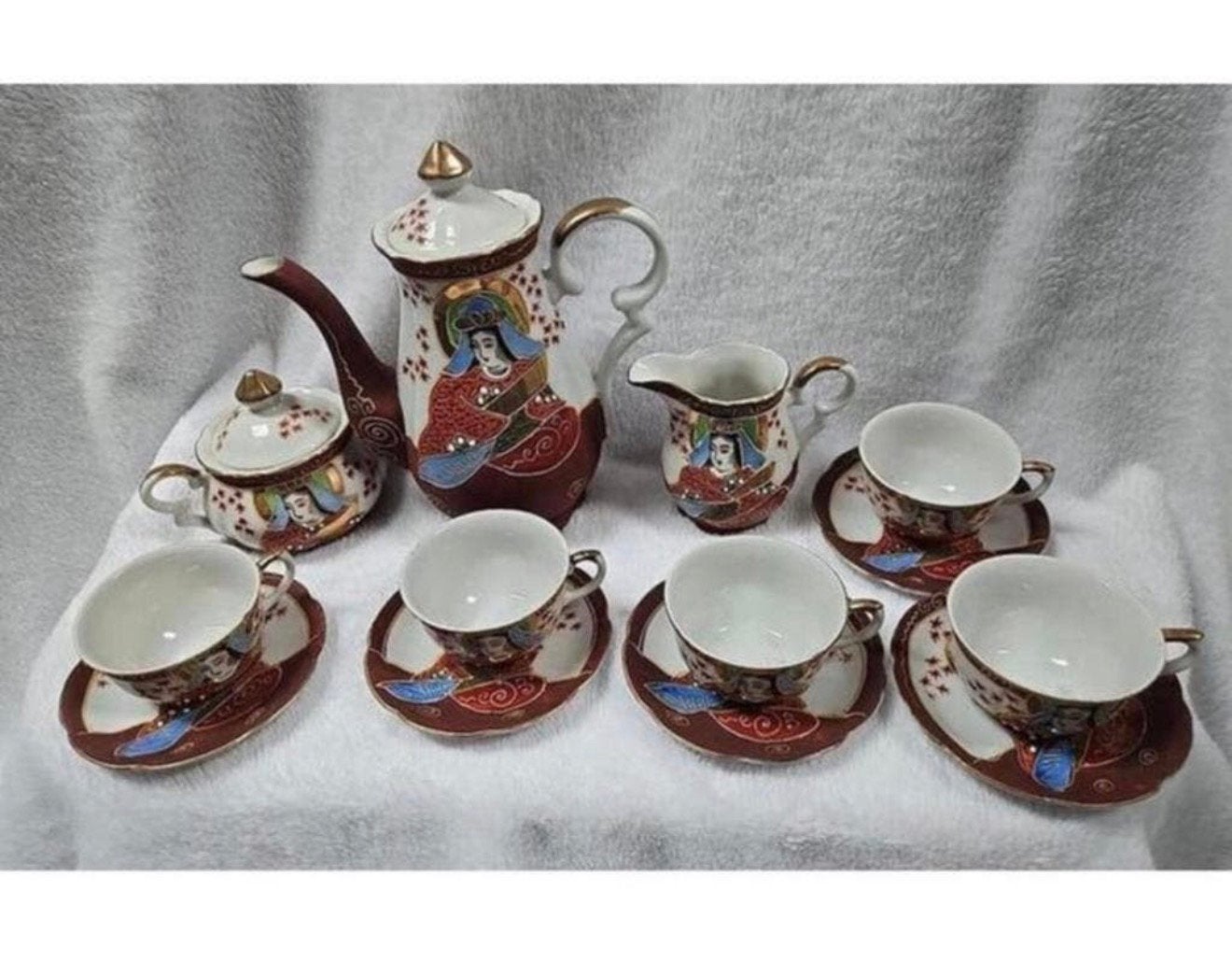 Vintage Japanese Satsuma Hand Painted Gold Trimmed 14-Delig, Ophalen of Verzenden