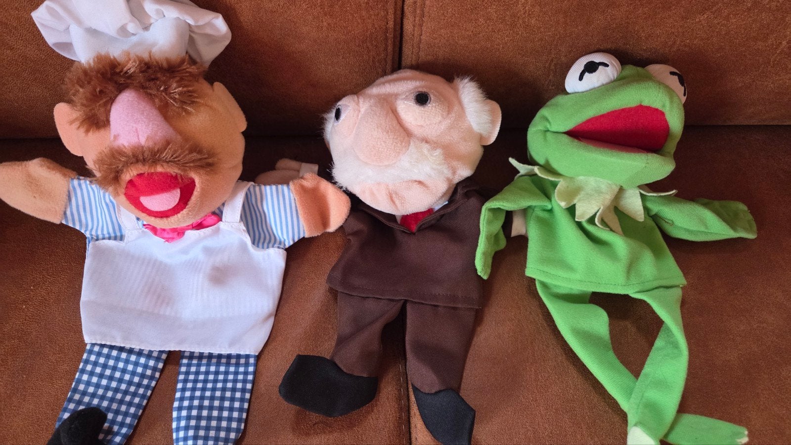 Muppet Show handpoppen: Chef, Statler en Kermit, Kinderen en Baby's, Speelgoed | Knuffels en Pluche, Gebruikt, Overige merken