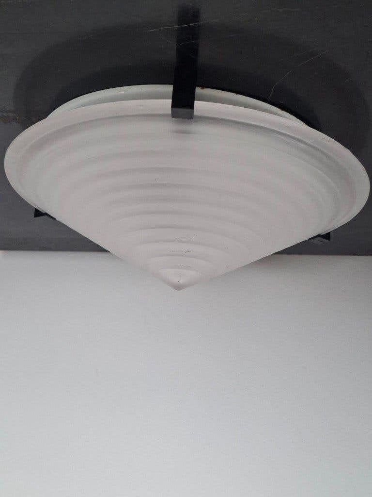 Vintage Massive plafondlamp piramidevormig glas retro design, Gebruikt, Design, Wit, Glas