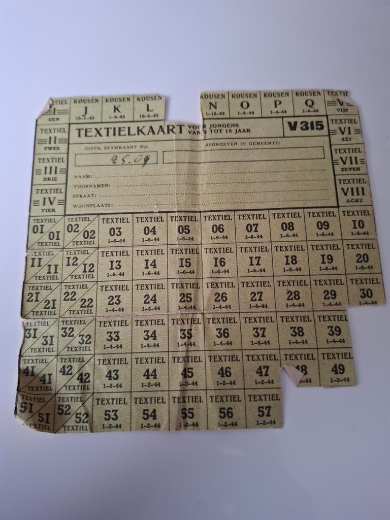 Originele Textielkaart uit de Tweede Wereldoorlog, Ophalen of Verzenden, 1940 tot 1960, Nederland, Knipsel(s)