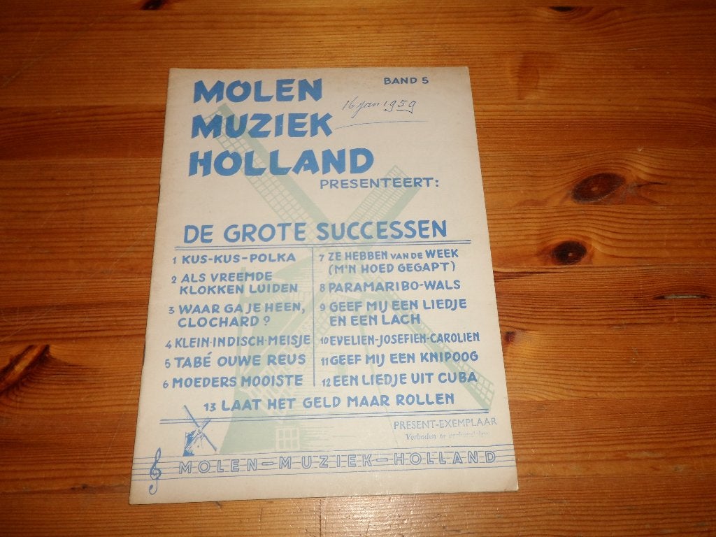 Molen muziek holland band 5 en 13, Muziek en Instrumenten, Bladmuziek, Accordeon, Gebruikt, Ophalen of Verzenden, Artiest of Componist