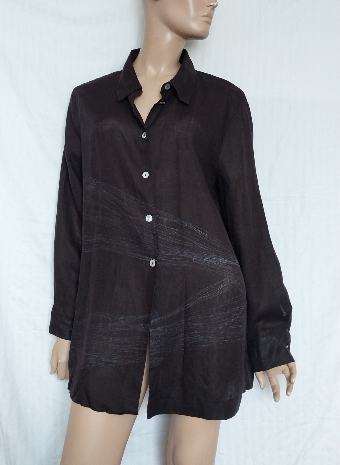 KT LINNEN Blouse,  Maat 42, Ophalen of Verzenden, Zo goed als nieuw, Maat 42/44 (L), Bruin