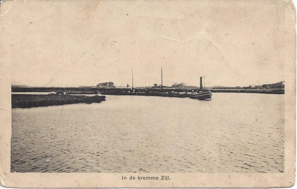 Woubrugge (Z.H.) In de kromme Zijl, Schip, gelopen 1914, Ophalen of Verzenden, Voor 1920, Gelopen, Zuid-Holland