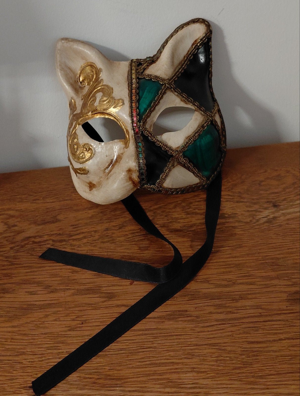 Papier-maché kattenmasker, Venetiaanse stijl, Ophalen of Verzenden