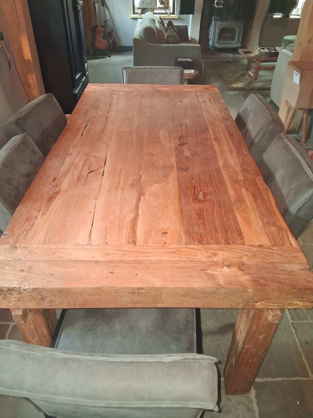 Robuuste Teakhouten Eettafel, Gebruikt, Teakhout, Landelijk, Robuust, Rustiek, 150 tot 200 cm