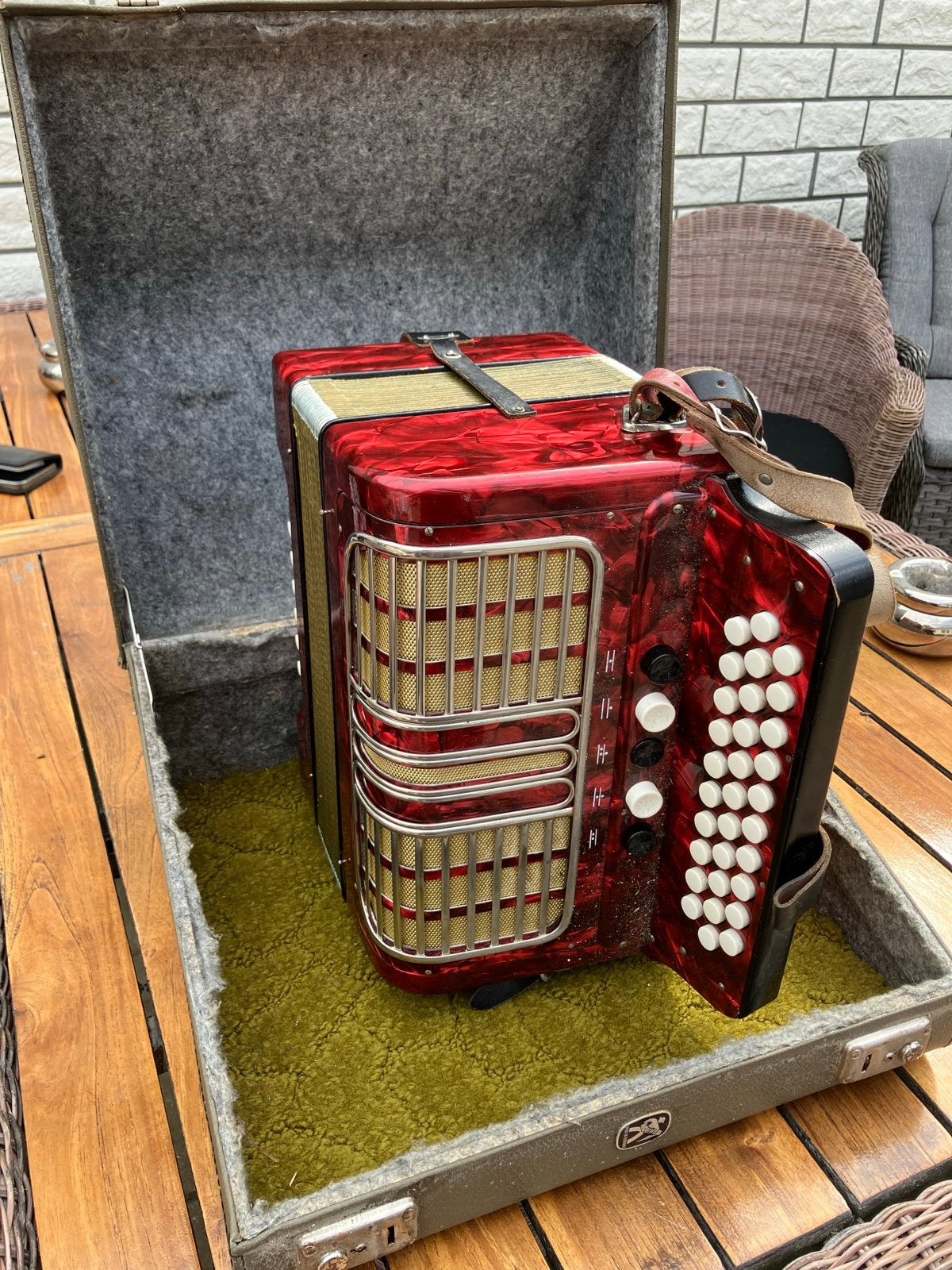Hohner Coronam II Knopaccordeon met Koffer - Rood, Muziek en Instrumenten, Accordeons, Gebruikt, Overige formaten, Ophalen of Verzenden