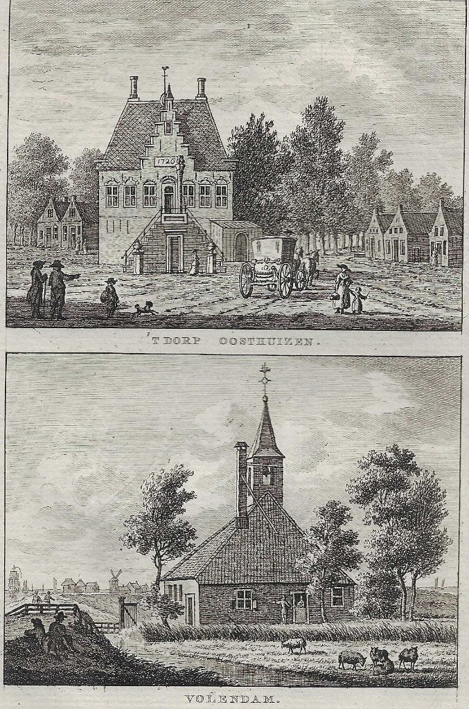 't Dorp Oosthuizen en Volendam Kopergravures 1786 C. Bendorp