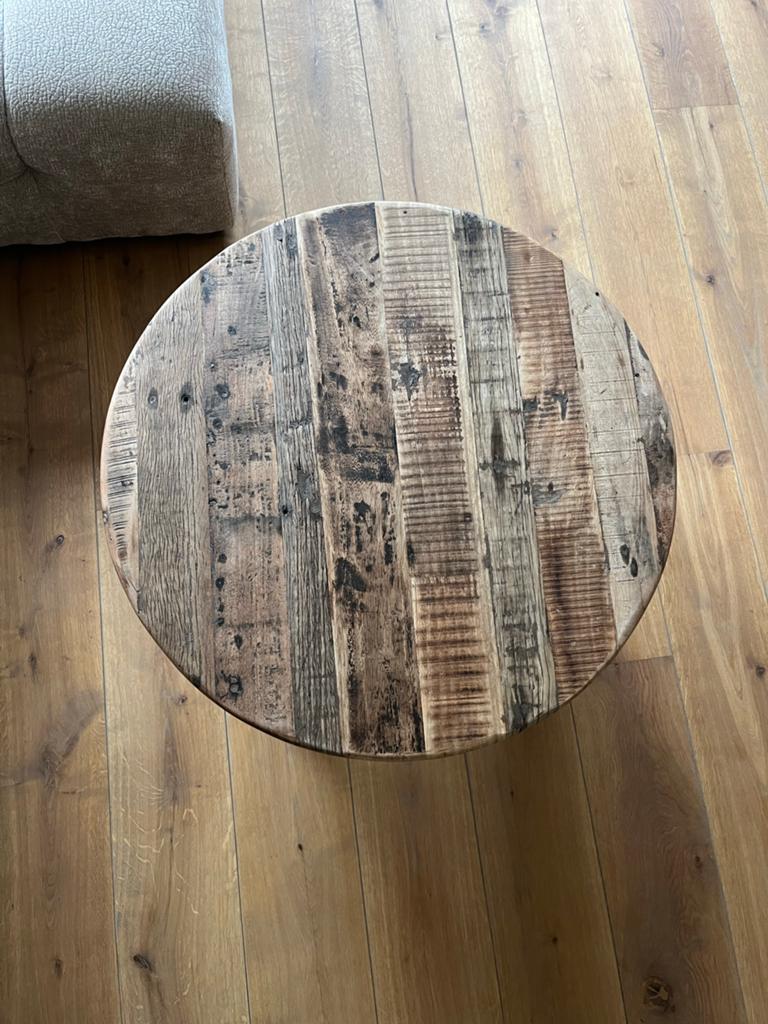 Loods 5 ronde salontafel van hout, Huis en Inrichting, Tafels | Salontafels, Gebruikt, Rond, Minder dan 50 cm, Overige houtsoorten