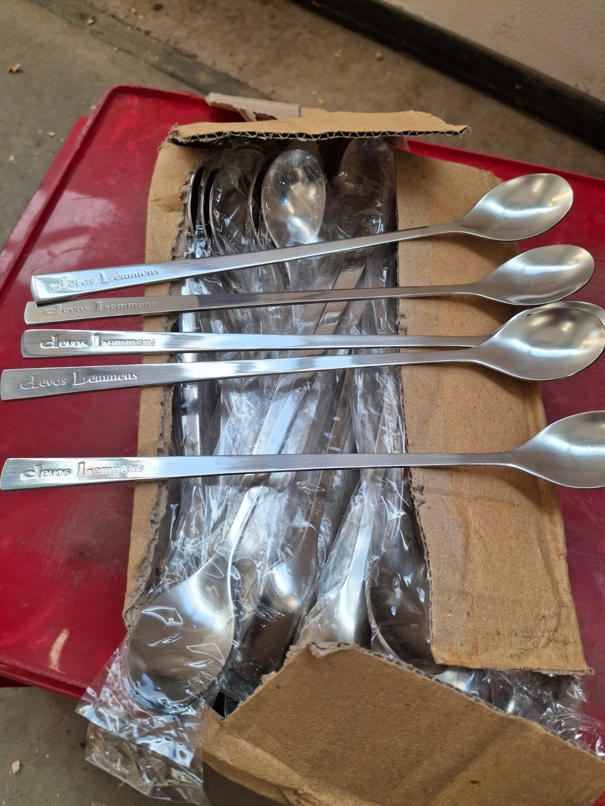 22 cm RVS  IJs/Dessert Lepels met Opdruk Devos Lemmens, Huis en Inrichting, Ophalen, Nieuw