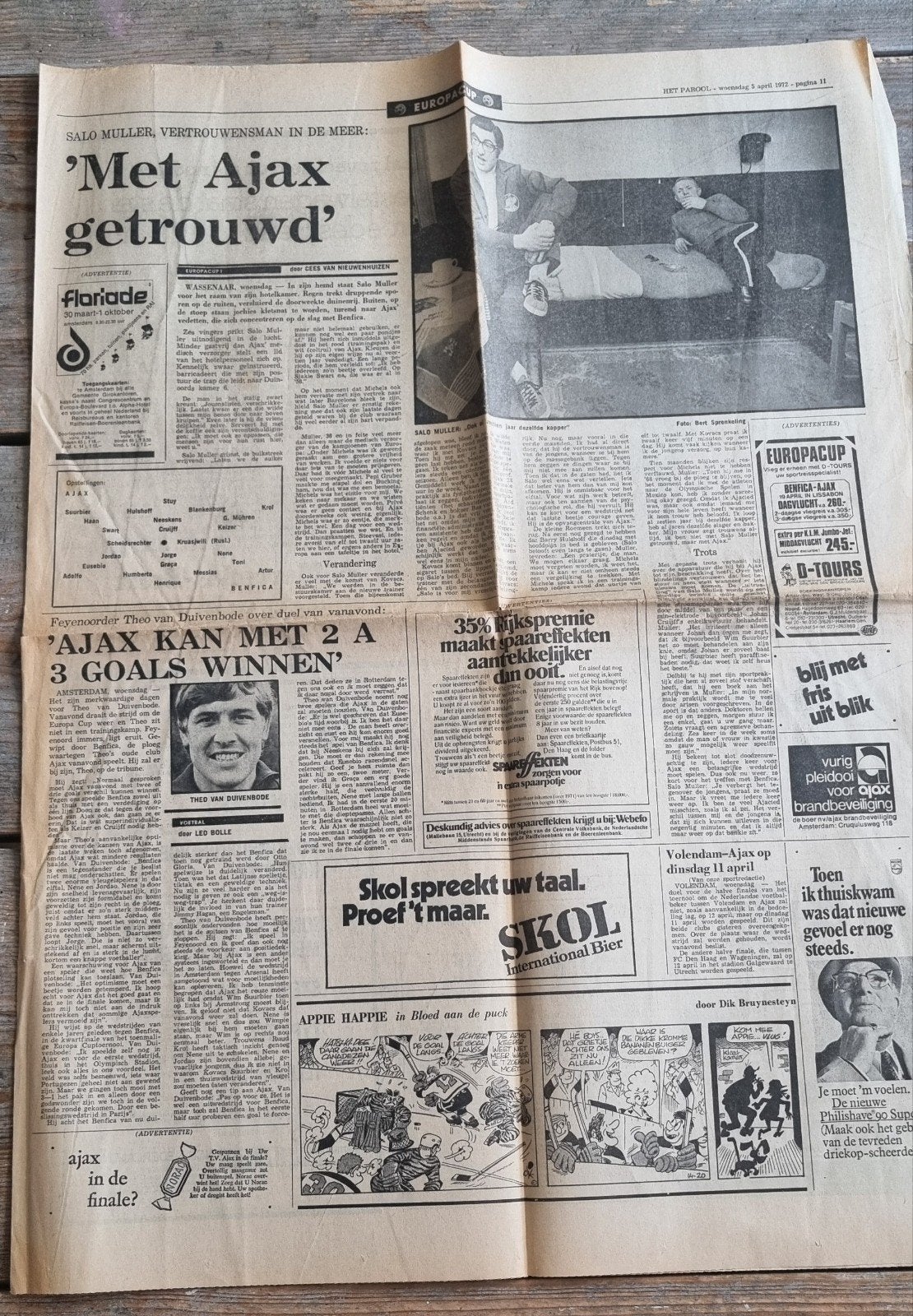 Krantenpagina Ajax Europacup (1972), Ophalen of Verzenden, Gebruikt, Ajax, Overige typen