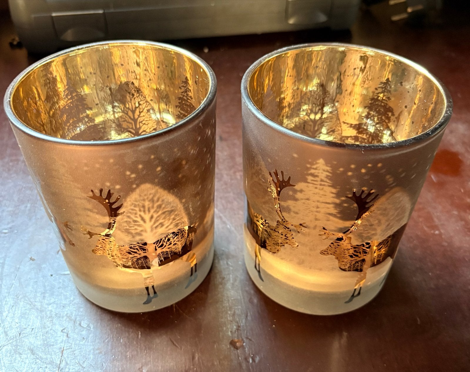 Theelichthouder set goud met hert & boom, Ø 10 cm, Ophalen of Verzenden, Nieuw