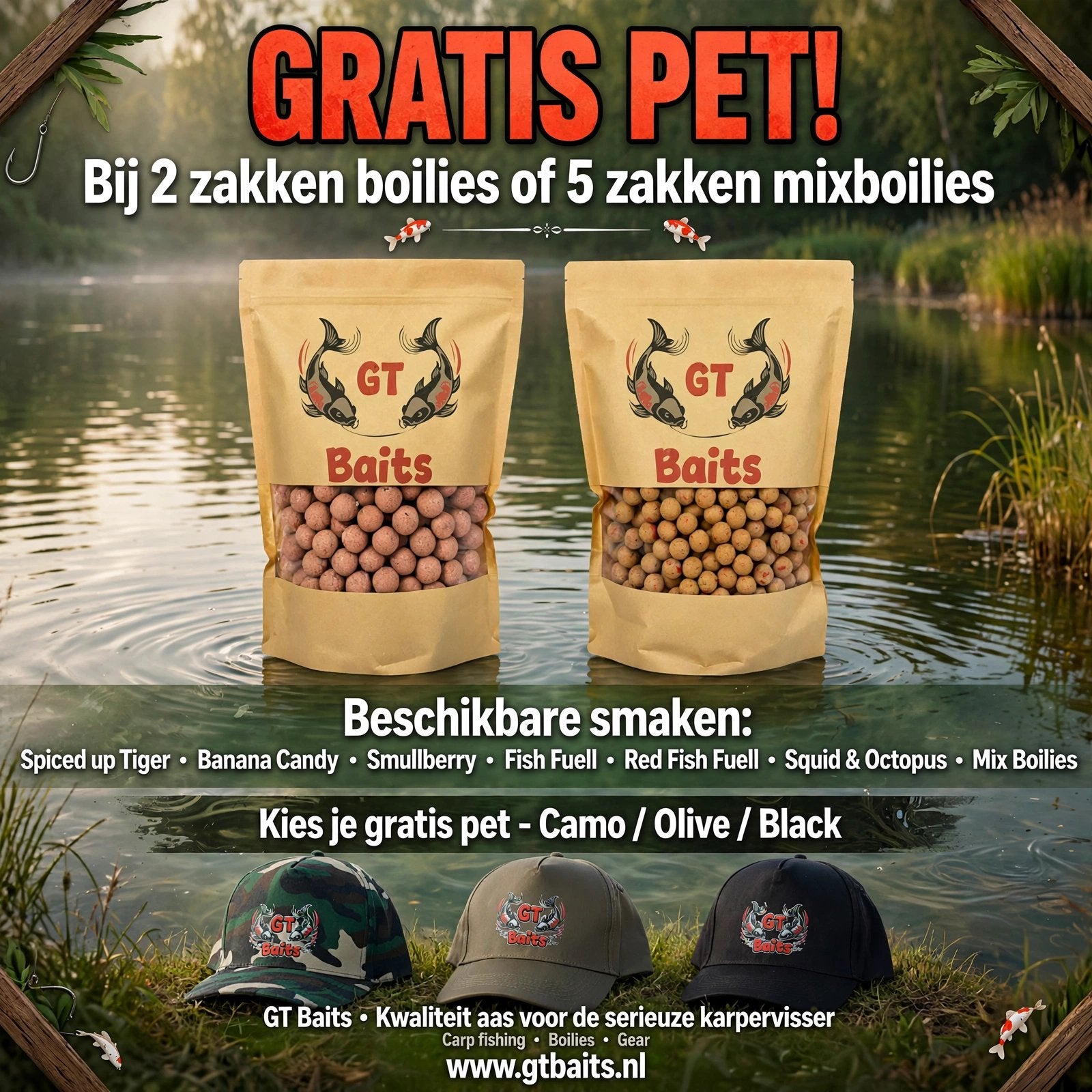 GT Baits Boilies en Mixboilies - Gratis Pet!, Watersport en Boten, Ophalen of Verzenden, Nieuw, Overige typen