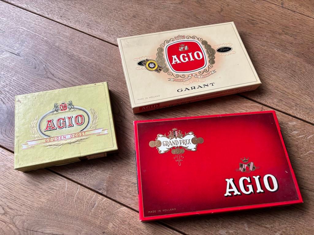 Vintage Agio sigarendozen. (3) sigaren tabak verzamelen, Verzamelen, Rookartikelen, Aanstekers en Luciferdoosjes, Ophalen of Verzenden