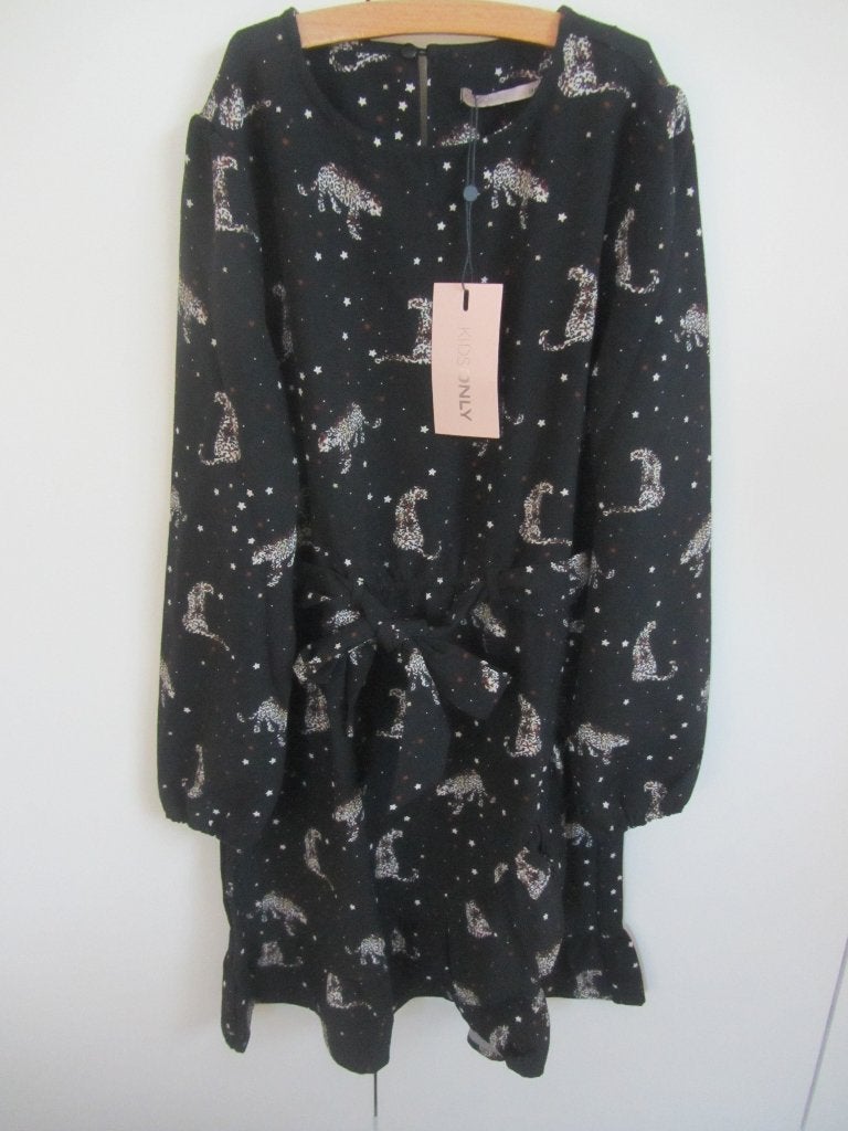 Nieuwe zwarte jurk met panters Kids Only maat 146-152, Ophalen of Verzenden, Nieuw, Meisje, Jurk of Rok