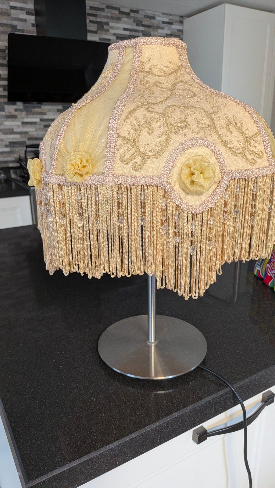 Baroque Tafellamp met Franjes en Kralen - Goede Staat, Ophalen