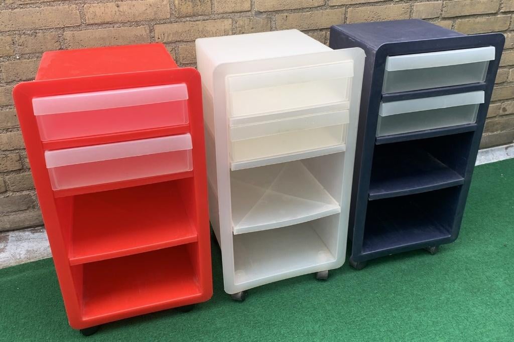 Drie vintage rolkastjes van IKEA, Huis en Inrichting, Kunststof, Gebruikt, 5 laden of meer, Minder dan 100 cm