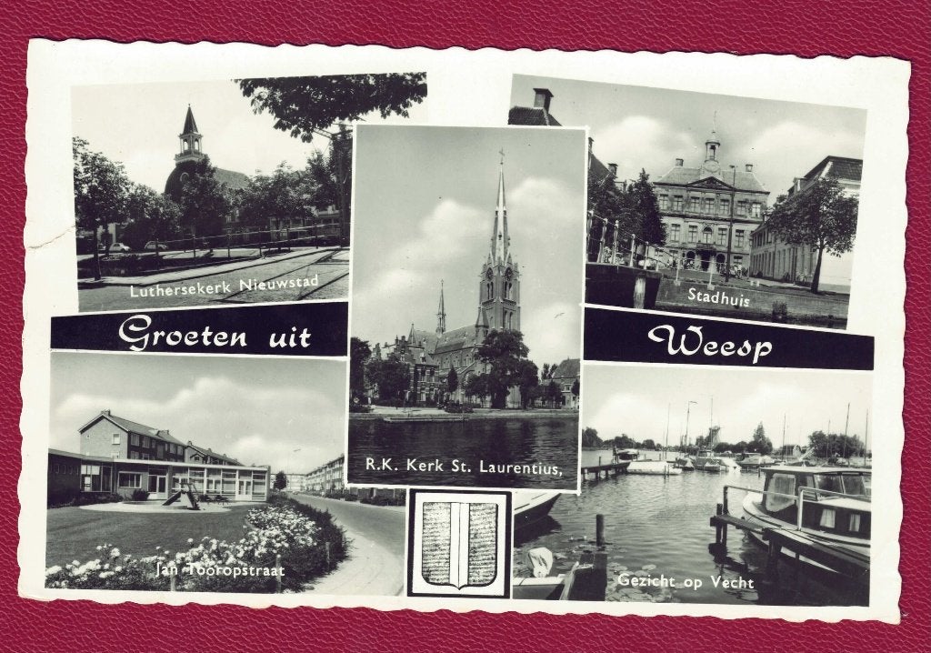 Weesp (gem. A'dam) - Groeten uit - 1964 (pst.st. Weesp), Verzamelen, Ansichtkaarten | Nederland, Ophalen of Verzenden, 1960 tot 1980