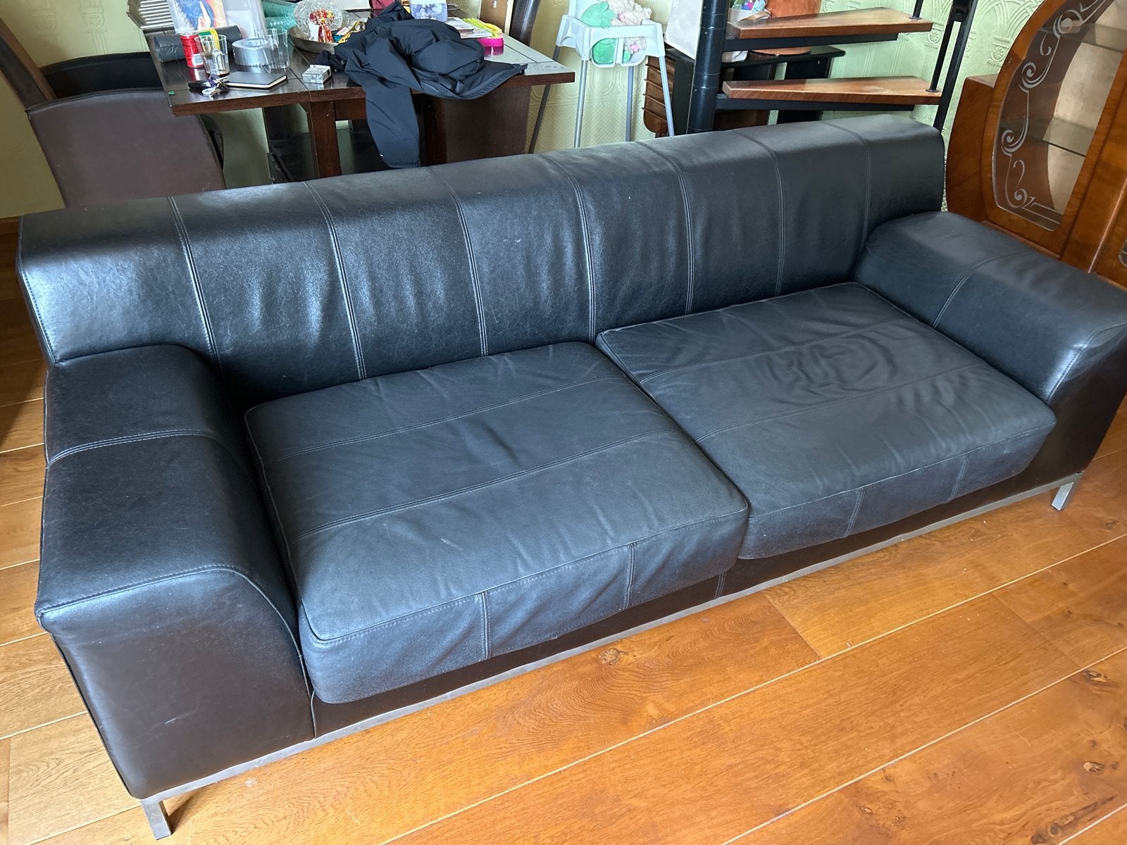 Zwarte leren 2-zitsbank - Modern en comfortabel, Ophalen, Gebruikt, 150 tot 200 cm, Tweepersoons