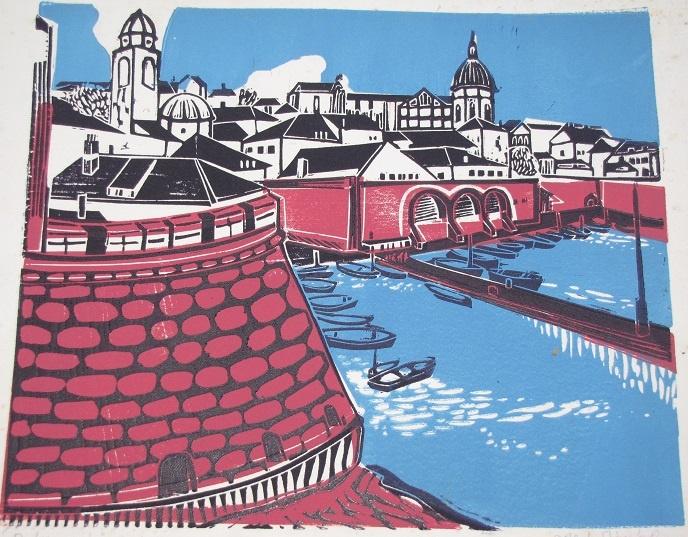 Greet Lijklema Dubrovnik, Stadsgezicht, 23 cm, 27 cm, 1950 - 1999