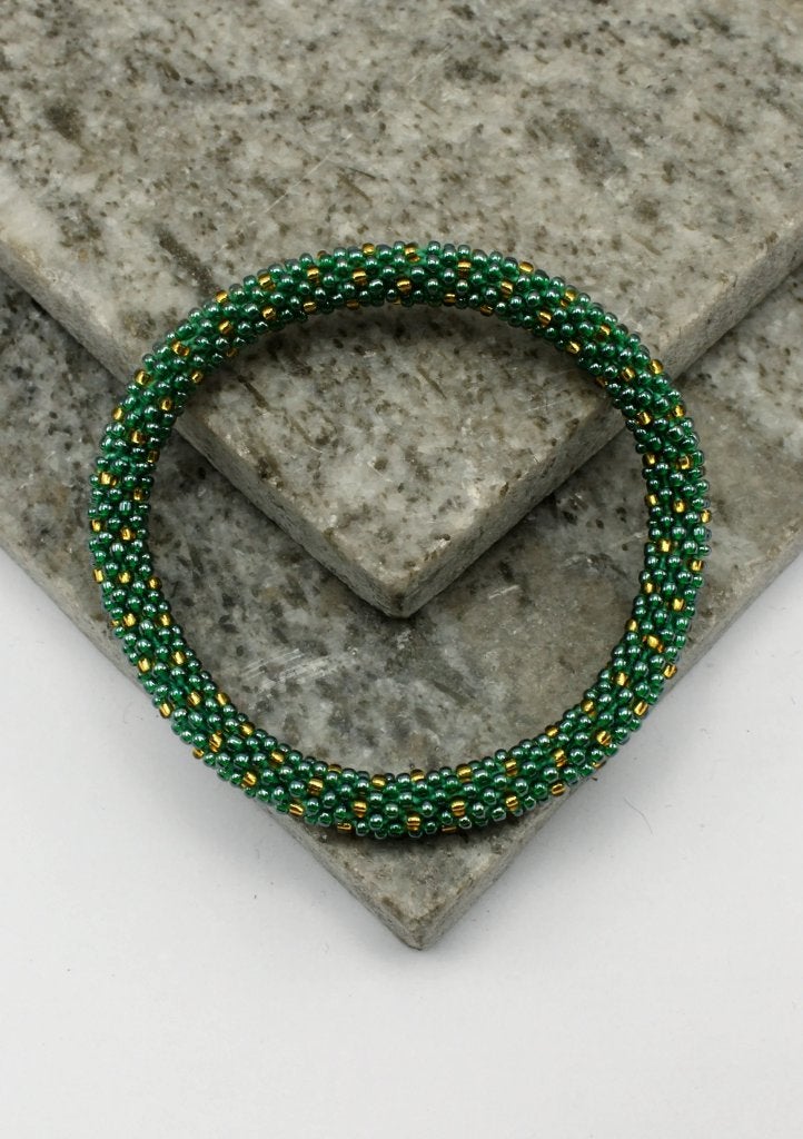 Glaskralen armband - groen en goud - RB136, Overige materialen, Overige kleuren, Verzenden, Nieuw