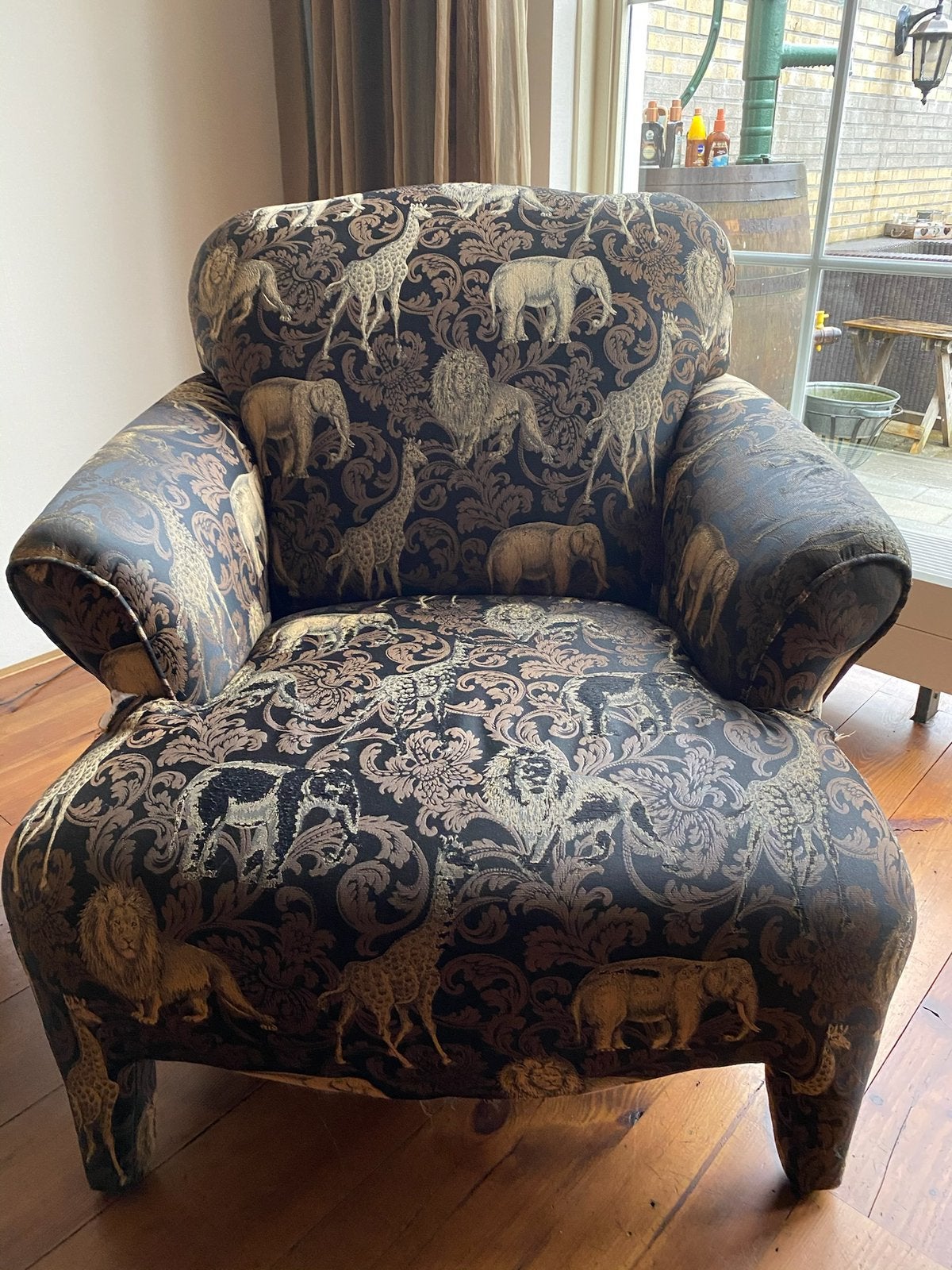 Fauteuill met dieren prints, Huis en Inrichting, Fauteuils, Ophalen, Gebruikt, 75 tot 100 cm, Stof