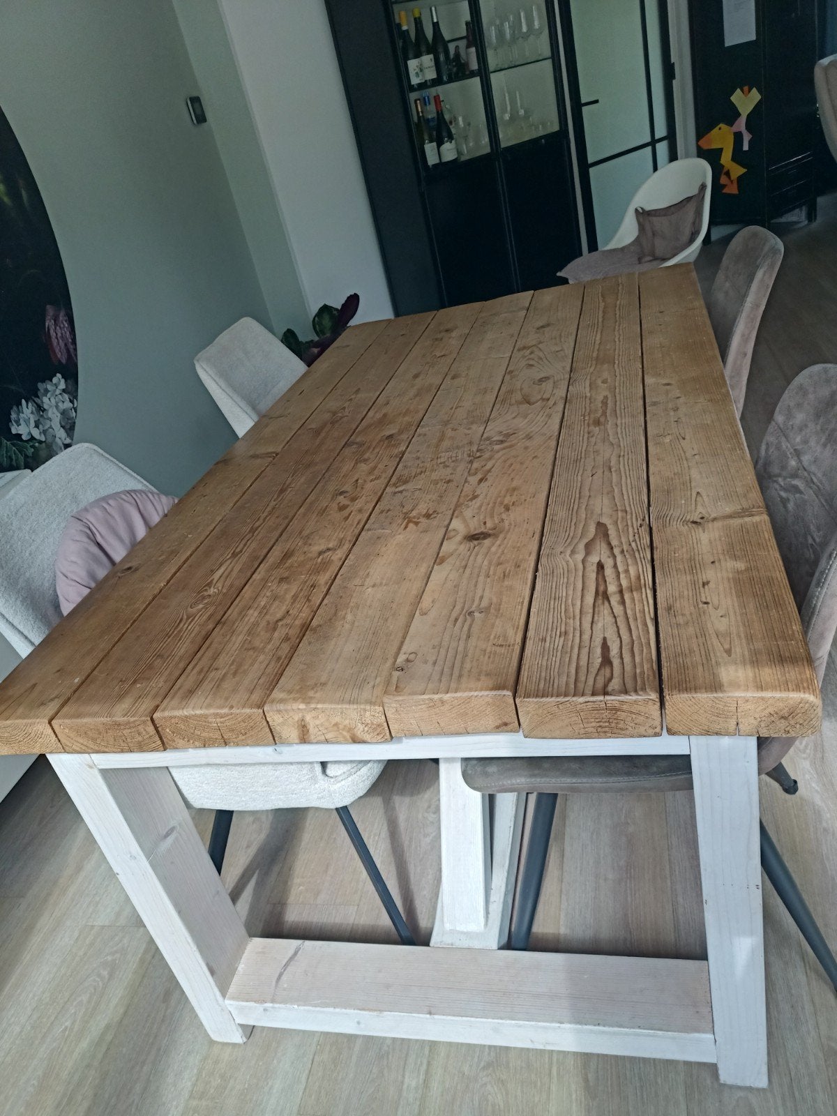 Eettafel met wit onderstel, tuintafel, Huis en Inrichting, Tafels | Eettafels, Ophalen, Gebruikt, 50 tot 100 cm, 150 tot 200 cm