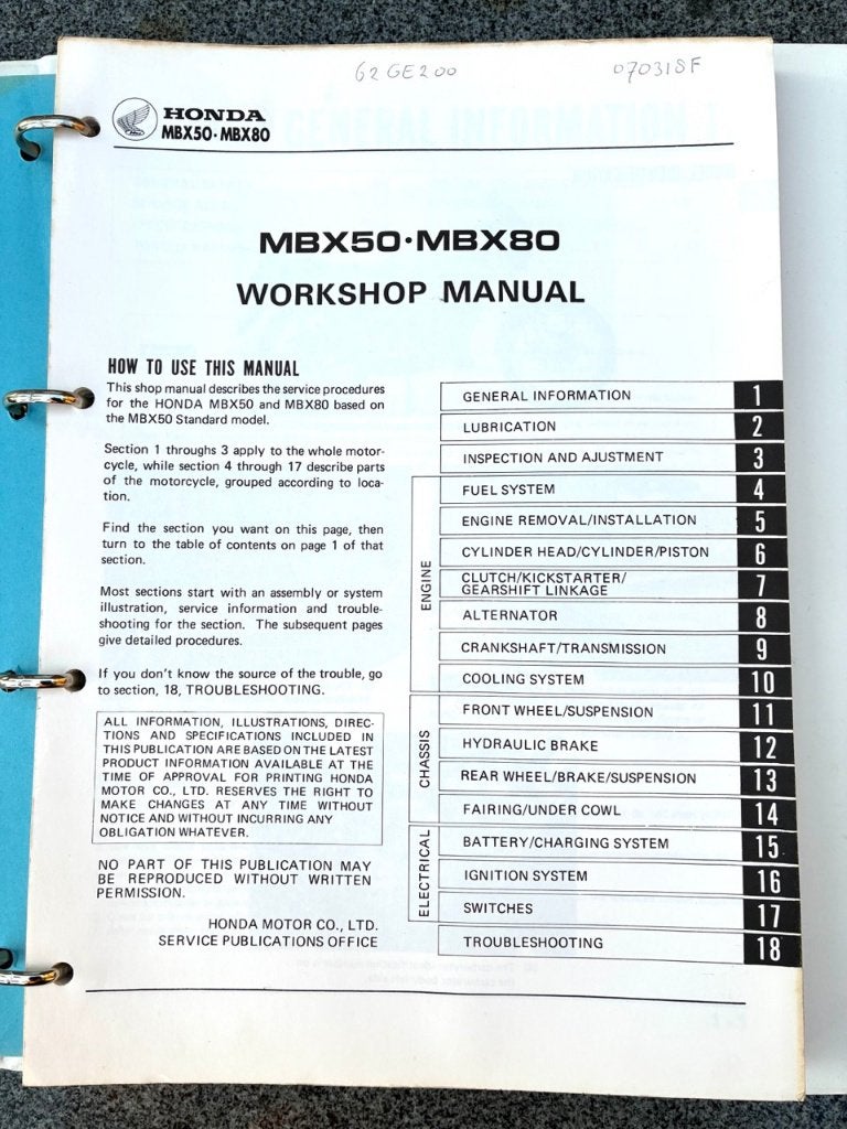 Honda MBX50 MBX80 1983 Service Manual, Motoren, Verzenden, Honda