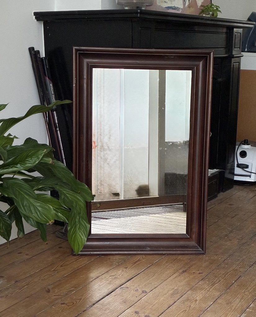 Vintage dark wood mirror 75 x 23 cm + 9 cm frame, Ophalen, Minder dan 50 cm, Gebruikt, Minder dan 100 cm