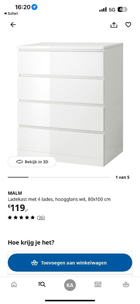 MALM kast Ikea, Ophalen, 100 tot 150 cm, 50 tot 100 cm, Zo goed als nieuw