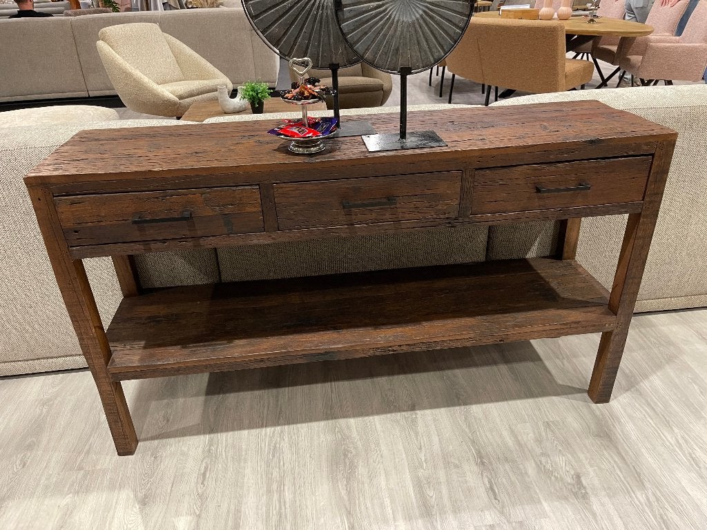 SIDETABLES  150 cm massief oud hout 3 X LA  voorraad ACTIE, 100 tot 150 cm, Nieuw, Ophalen of Verzenden, 25 tot 50 cm