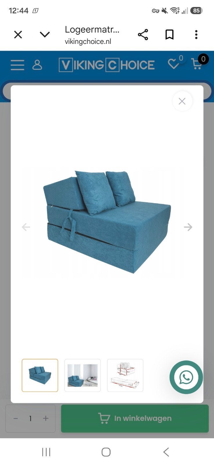 Logeermatras, tevens stoel/bank, Ophalen, Zo goed als nieuw, Eenpersoons, 80 cm