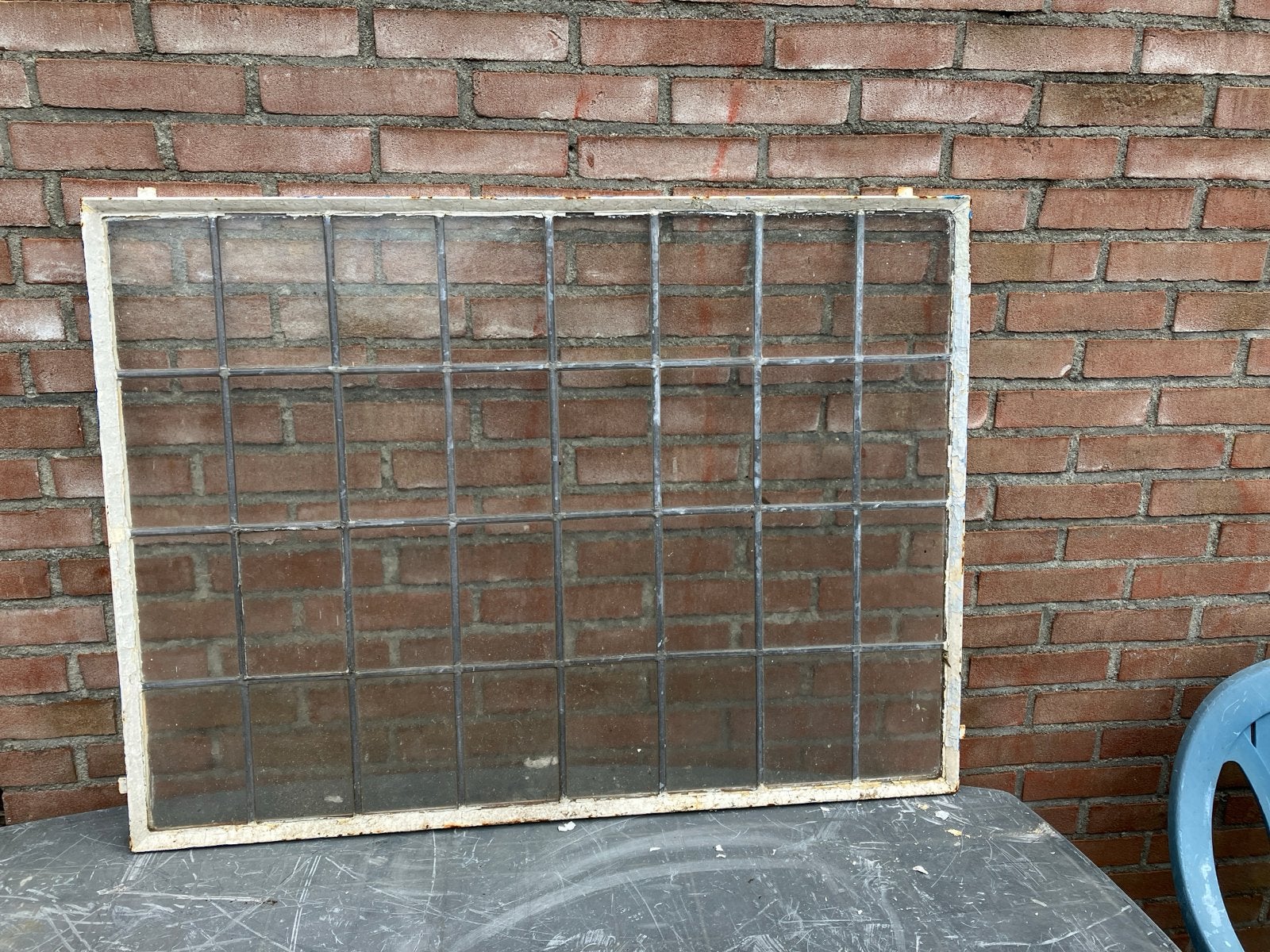 Oud raam met glas in lood effect, Ophalen, Gevelraam of Ruit, Gebruikt, 80 tot 120 cm