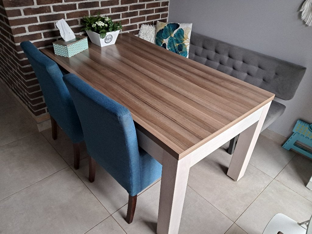 Eettafel met bank en twee stoelen, Ophalen, Gebruikt, 50 tot 100 cm, 150 tot 200 cm