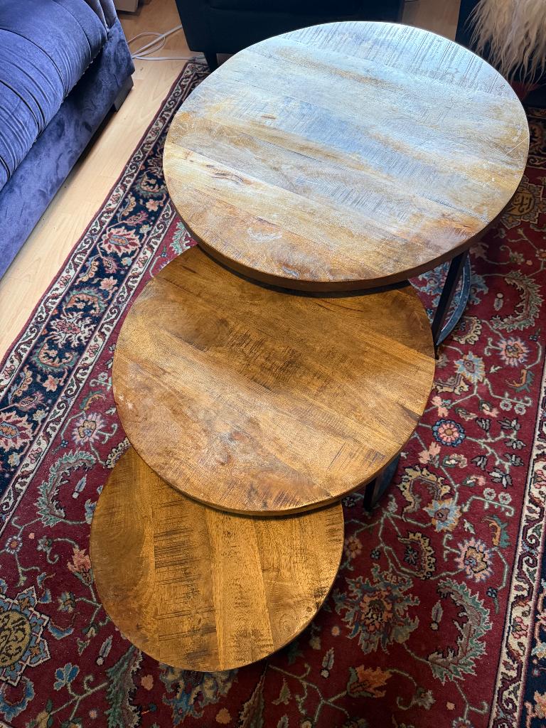 3 deling salontafel set Mangohout, Huis en Inrichting, Tafels | Salontafels, Ophalen, 50 tot 100 cm, Rond, 50 tot 100 cm